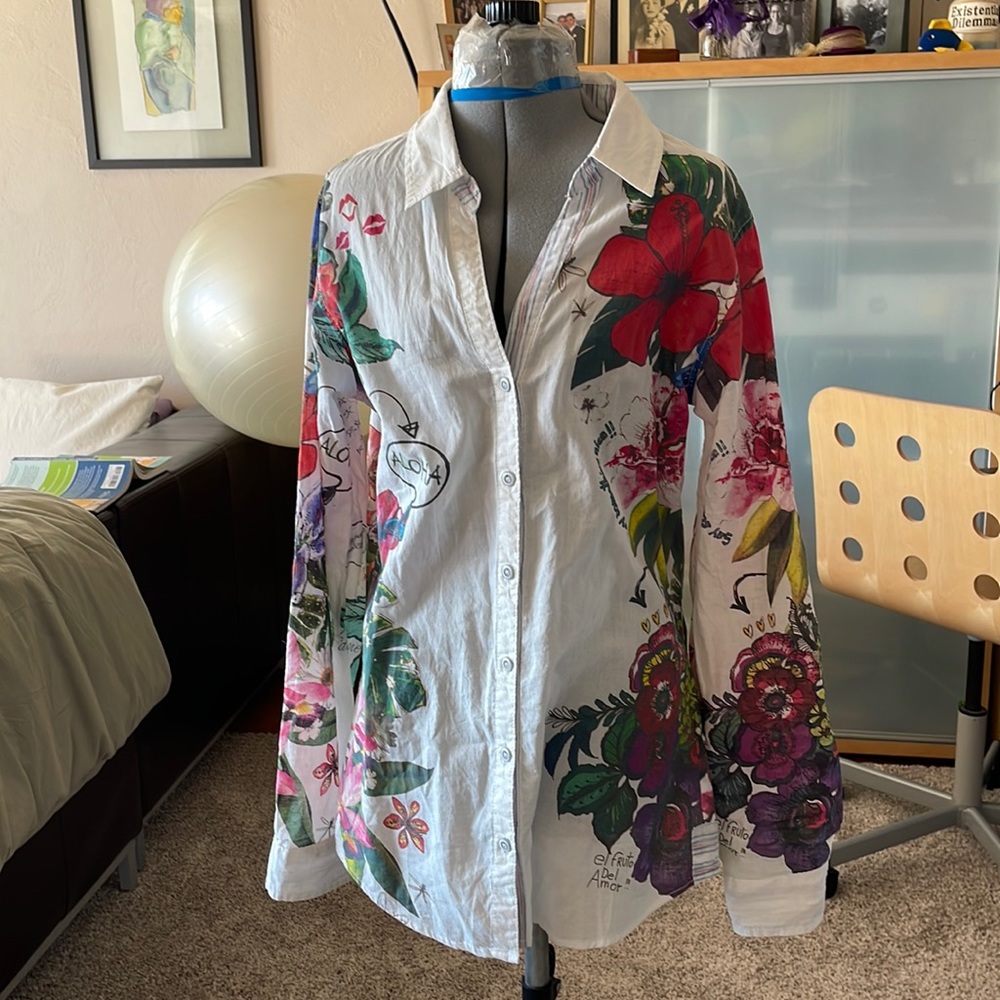 Desigual Button Up Long Sleeve Cotton Blouse